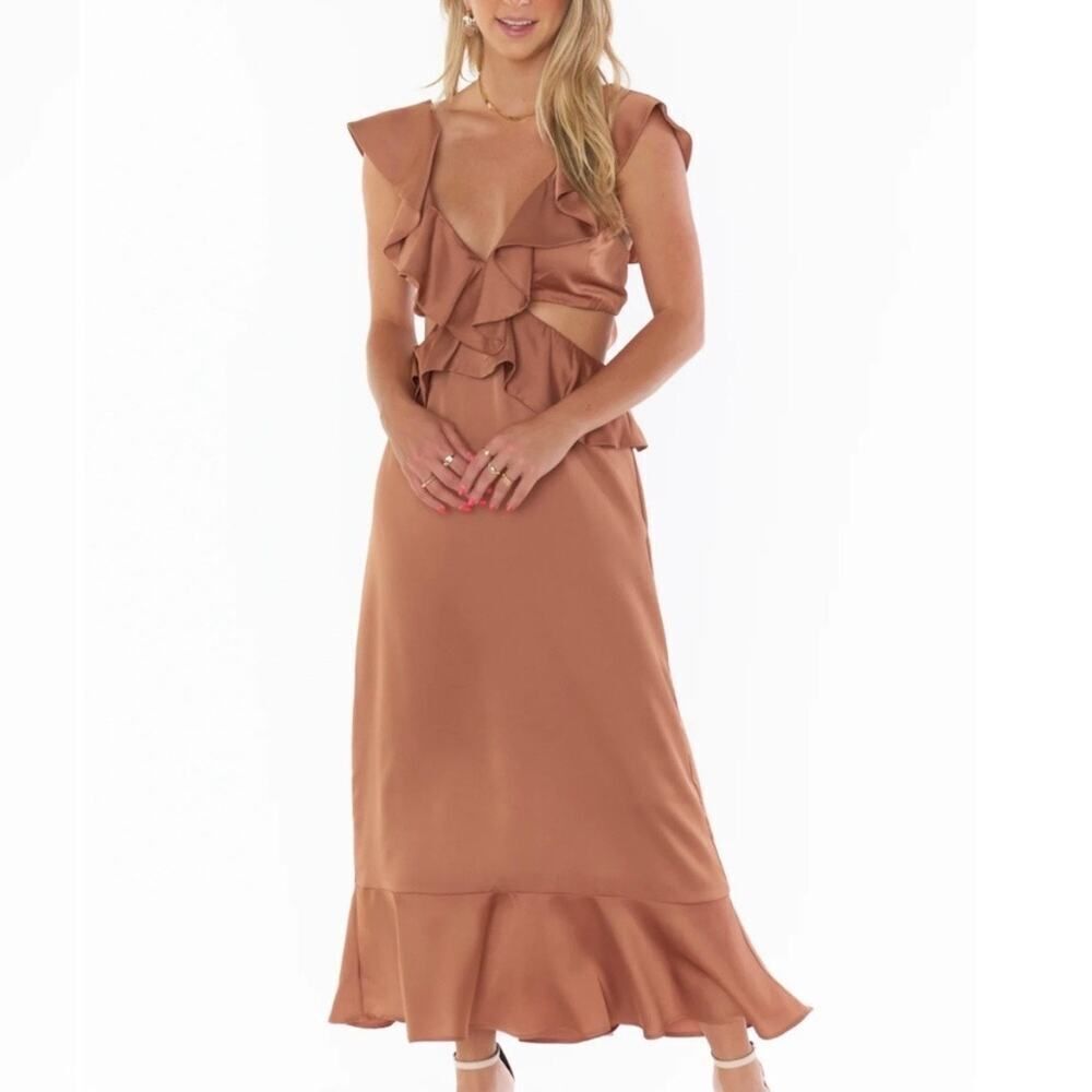 New‎ Show Me Your Mumu Copper Luxe Satin Zoey Midi Dress Size XXS